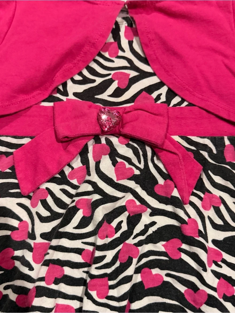 Young Land Y2K Pink Zebra-Print Heart Dress with Bolero for Kids in Size 3T